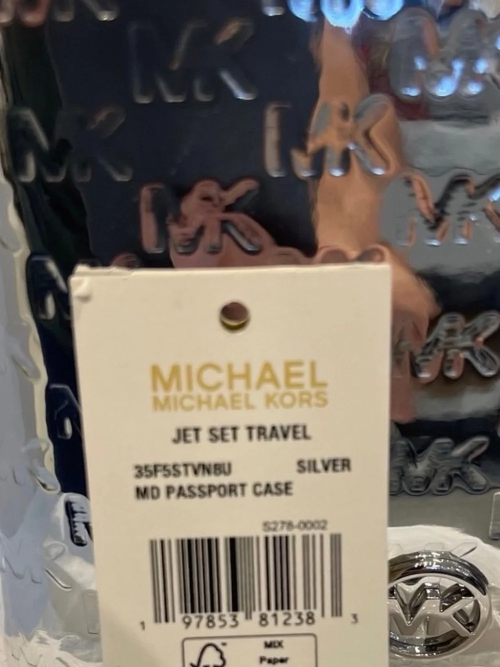 Michael Kors Metallic Silver Embossed MK Passport Cover